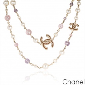 Chanel Faux Pearl & Glass Bead CC Necklace